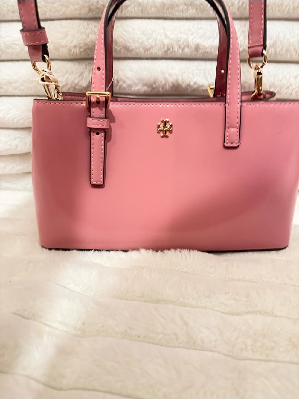 Tory Burch Rose Pink Leather Mini Satchel with Gold Hardware